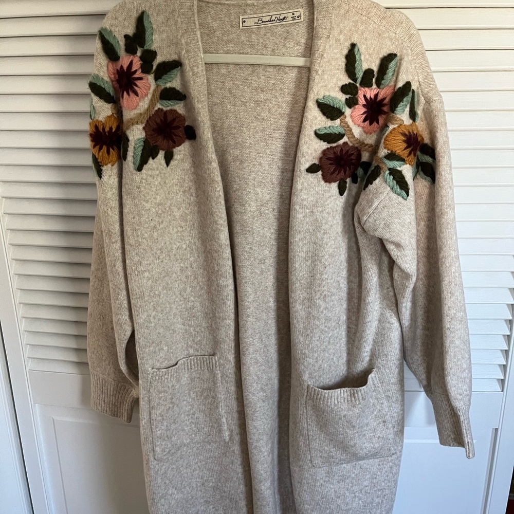 Anthropologie Cream and Pink Floral Cardigan